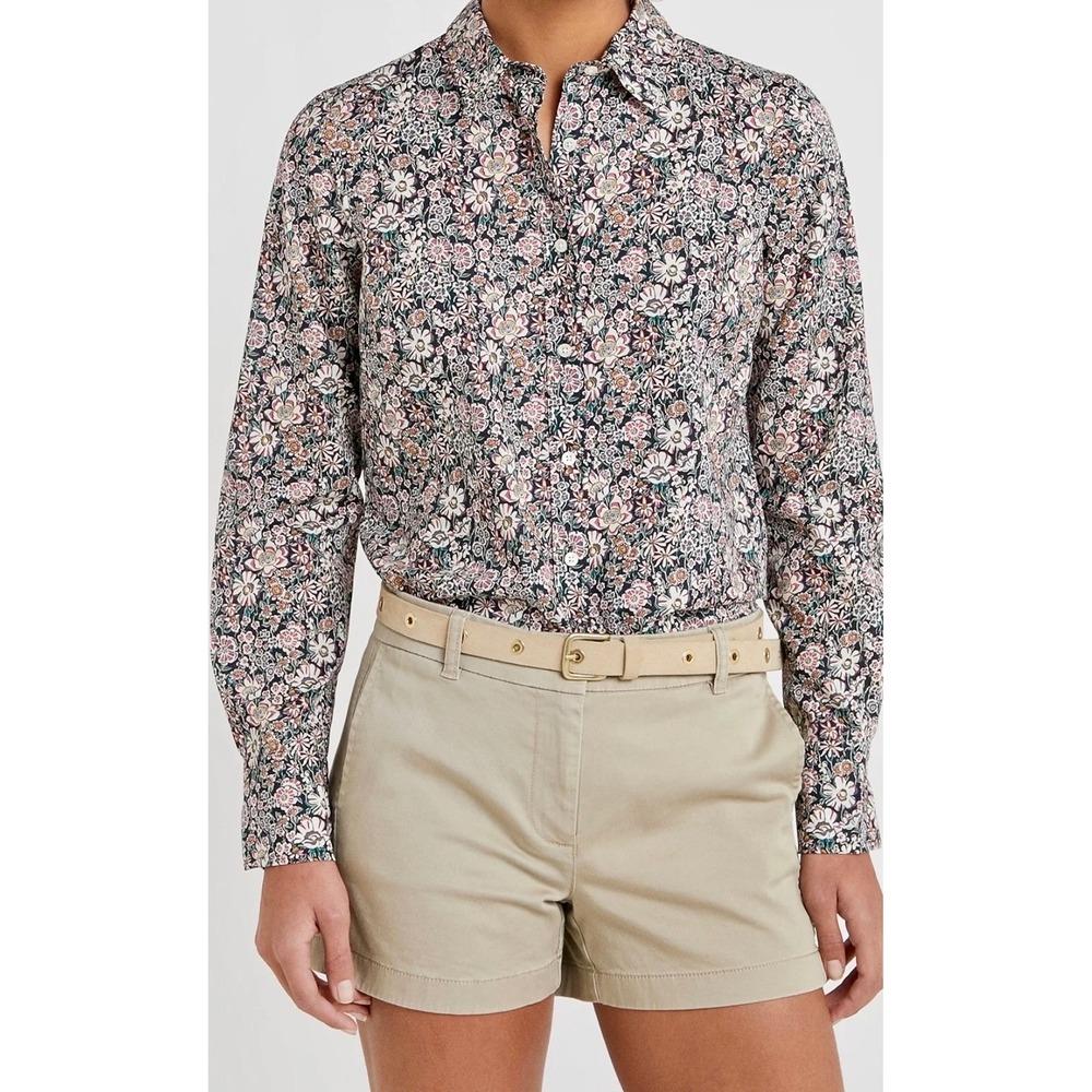 J.Crew Liberty Art Fabrics Shirt Womens Size 8 White Garden Floral Cottagecore